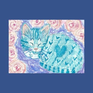 Valentine blue cat kitten flowers T-Shirt