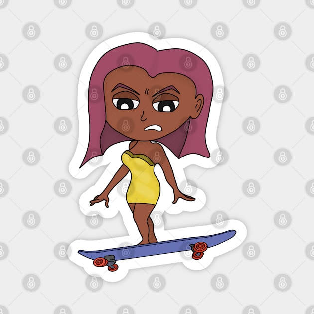 Girl in yellow dress skateboarding Magnet by DiegoCarvalho