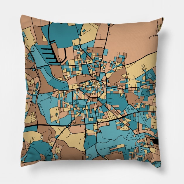 Dortmund Map Pattern in Mid Century Pastel Pillow by PatternMaps