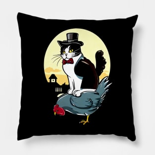 Tuxedo Cat on a Chicken Funny Pillow