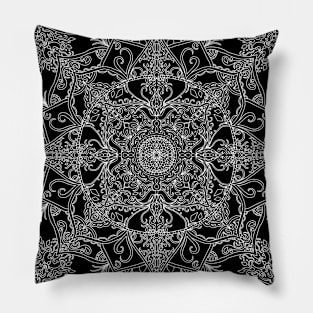 Intricate White Mandala Design Pillow