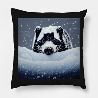 British Badger in the Snow Pillow