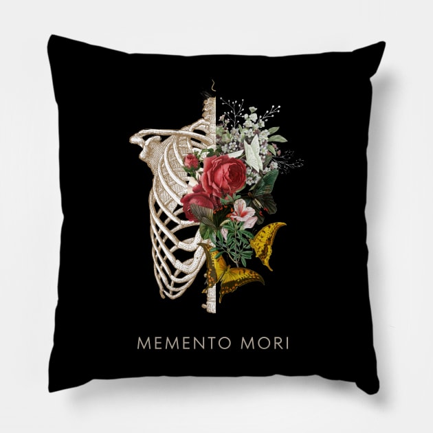 Memento mori flower skelleton Pillow by Epictetus