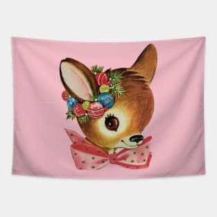 Cute Vintage Reindeer Head with Bow Tapestry