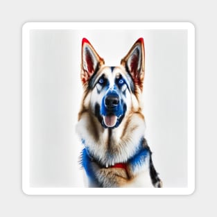 [AI Art] Red, blue and white German Shepherd Magnet