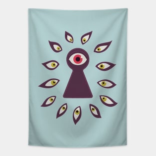 Paranoid Eye Through Keyhole And Staring Eyes Tapestry