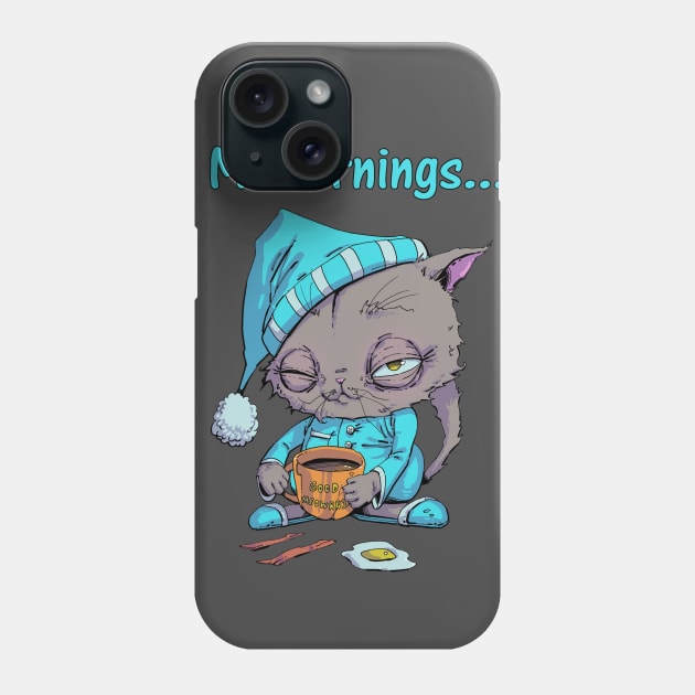 Cat Drinking Coffee and Eating Breakfast Phone Case by Hutchew