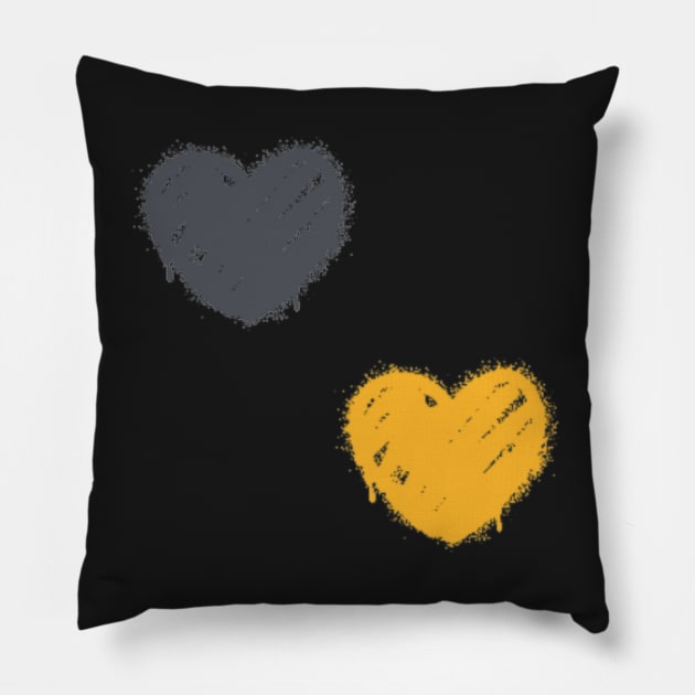 Spray Painted Hearts Black and Gold Pillow by jeanmbart