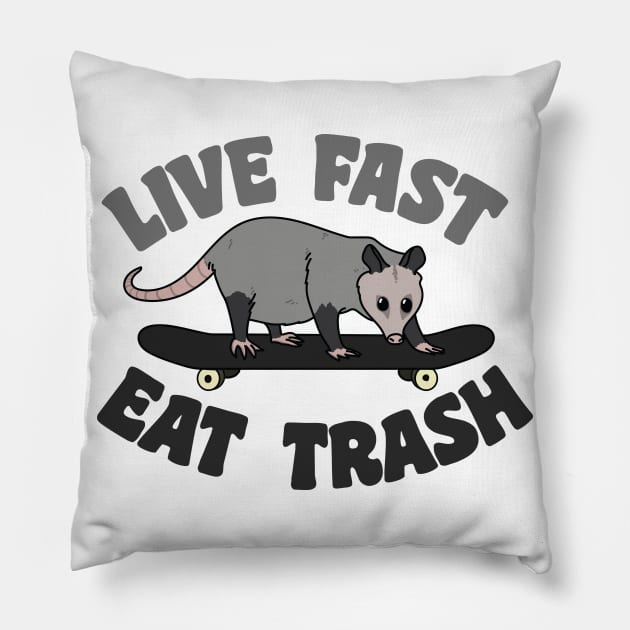 Live fast, eat trash Pillow by NickHamiltonArt