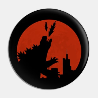 Godzilla in the city under the eerie red moonlight Pin