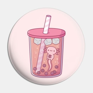 Cute Axolotl Swimming In Bubble Tea Pin