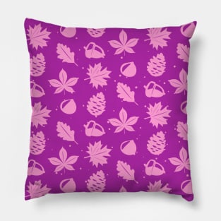 Pink Graphic Nature Pattern on Purple Background Pillow