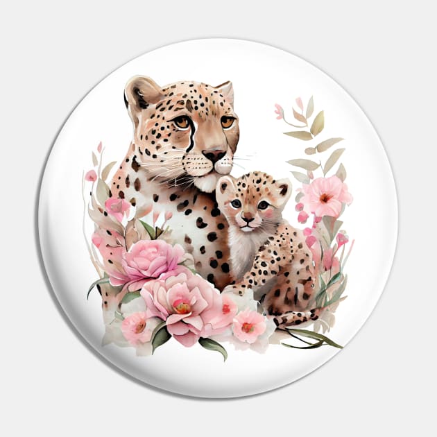 Leopard with baby Pin by DreamLoudArt