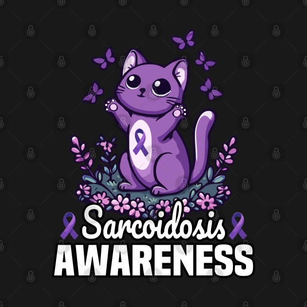 Cat And Butterflies Sarcoidosis Awareness Month Purple Ribbon by MoDesigns22 