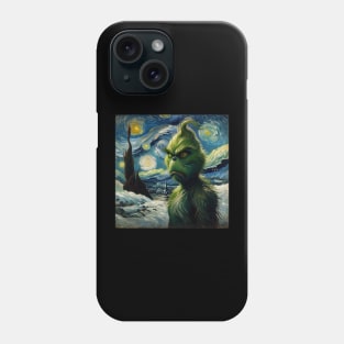 Whimsical Night: Mischievous Green Character - Starry Night Inspired Holiday Art Phone Case