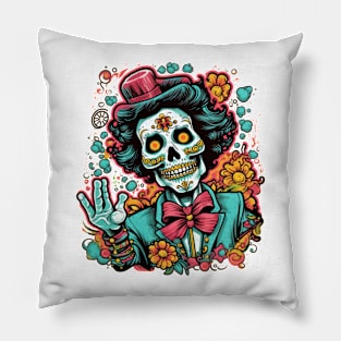 Channeling our creative side with this colorful skull graffiti Pillow