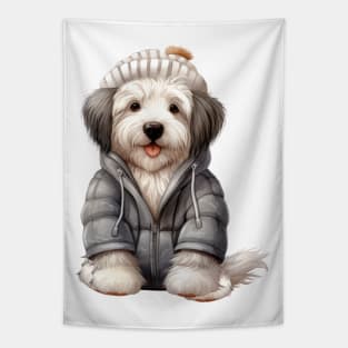 Winter Old English Sheepdog Tapestry