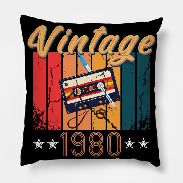 40th Birthday 40 Years Old 40th Vintage Retro cassette Mixtape Music Cassette 1980 Birthday Pillow by Flipodesigner