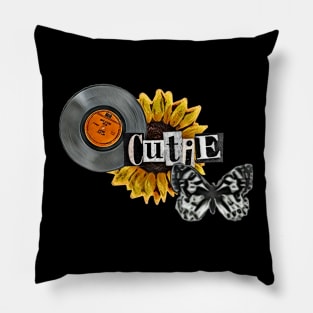 Vintage retro aesthetic vinyl sunflower  records cute quotes colourful yellow butterfly gifts for her Pillow