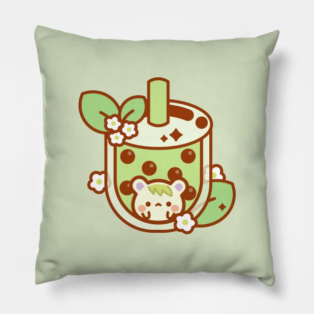 Green Matcha Boba Tea Pillow by verciata