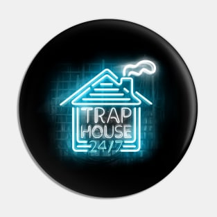 Trap HOUSE in Glowing Blue Neon Sign Pin