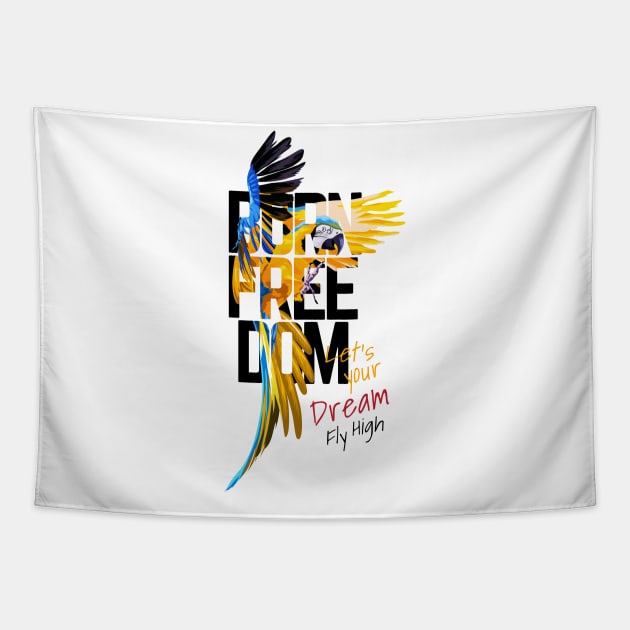 born freedom macaw parrot Tapestry by Mako Design 