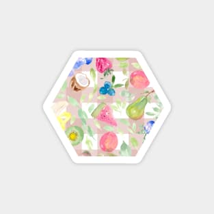 Watercolor Fruit on Blush Pink Gingham Magnet