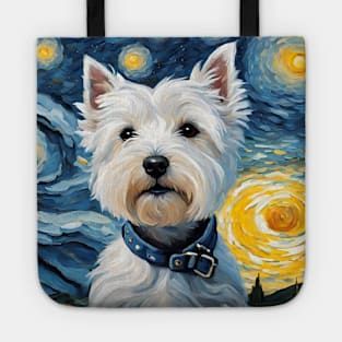 Adorable West Highland White Terrier Dog Breed Painting in a Van Gogh Starry Night Art Style Tote