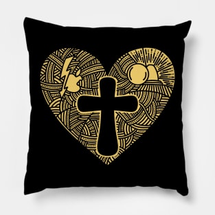 The cross of Jesus Christ drawn inside the heart. Pillow