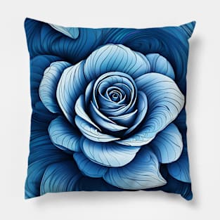 Blue Rose Line Art Pillow