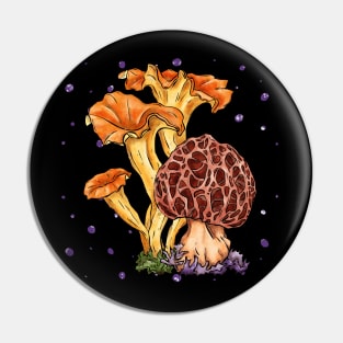 Bright graphic mushrooms, morel hunter Pin