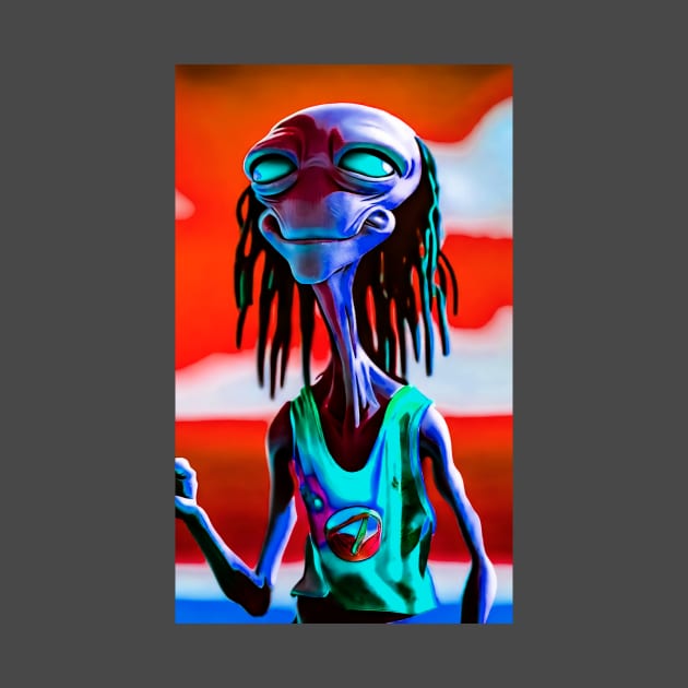 alien with colorful inverted environment by Quileos