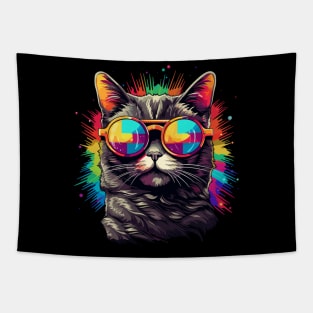 Party Cat in Sunglasses Men Women 80s 90s Retro Funny Cat Tapestry