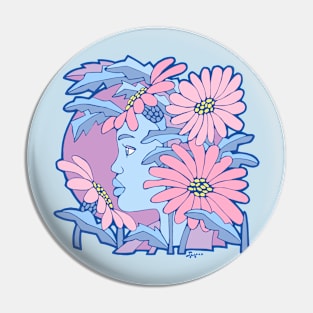 Large pastel daisies and a woman in profile Pin