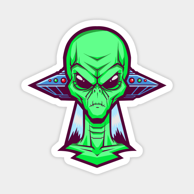 Alien Head with UFO Magnet by SLAG_Creative