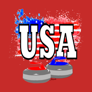 CURLING Red White Blue USA Flag T-Shirt