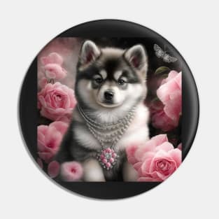 Pomsky With Roses Pin