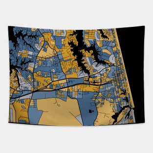 Virginia Beach Map Pattern in Blue & Gold Tapestry