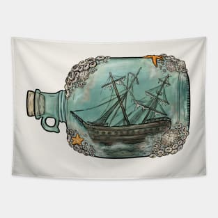 Barnacle Ship In A Bottle Tapestry