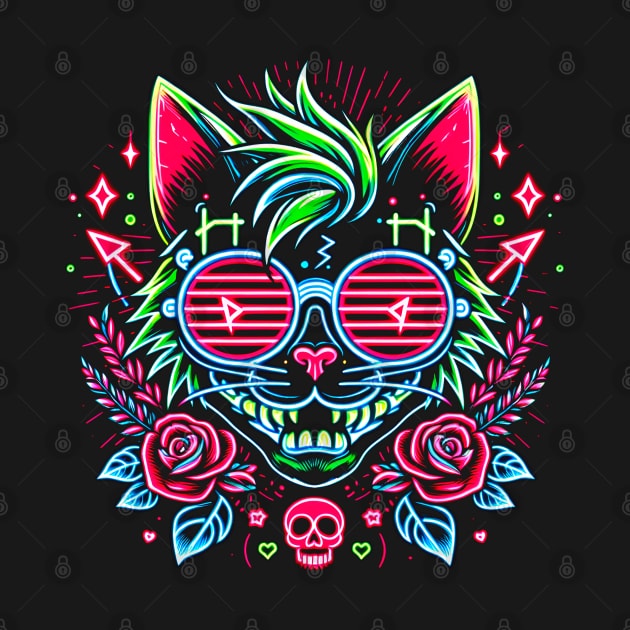 Crazy Neon Alternative Cat by Ryo Li