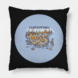 Constantinople, Byzantium city hand drawing illustration pin buttons Pillow