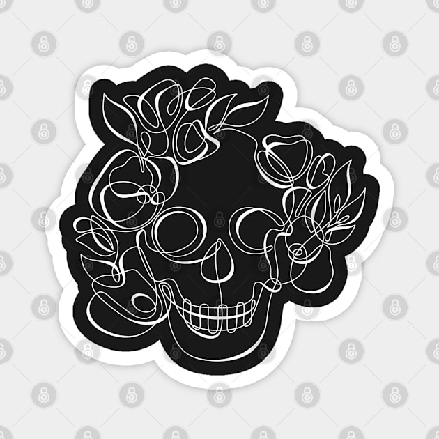 Minimalistic Continuous Line Skull with Poppies Magnet by lissantee