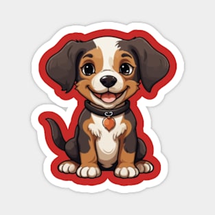 Charming Tri-Color Puppy: A Heartwarming T-Shirt Design Magnet