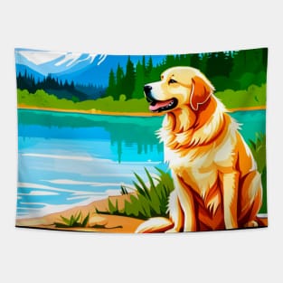 Golden Retriever At Lake Tapestry