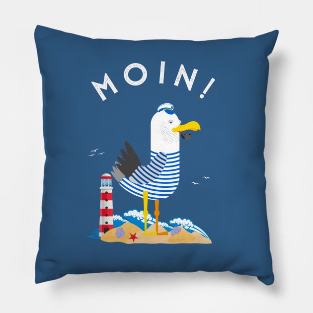 Moin Möwe Kapitän Norddeutschland Pillow by Foxxy Merch