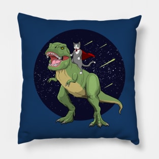 Hero Cat Riding T-Rex Dinosaur Cosmic Pillow