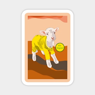 Yellow Jumper Lamb Design. Go Vegan! Magnet