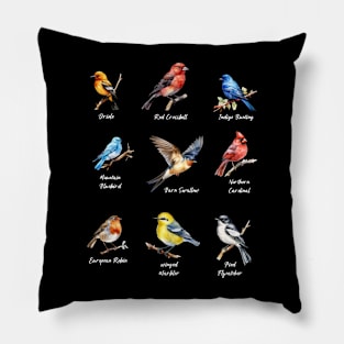 Garden Birds Oriole-Red Crossbill-Indigo Bunting-Mountain BlueBird-Barn Swallow Pillow