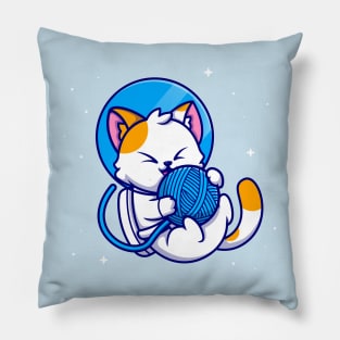 Cute Cat Astronaut Playing Yarn Ball Cartoon Pillow