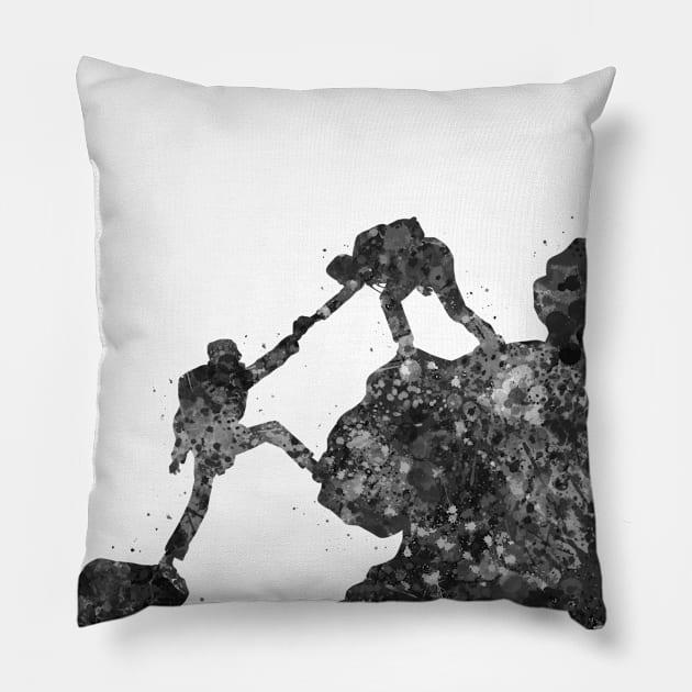 Climber couple black and white Pillow by Yahya Art